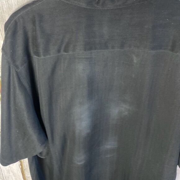 Tommy Bahama Silk Black Button Down Camp Hawaiian Shirt Size L D - Picture 8 of 9